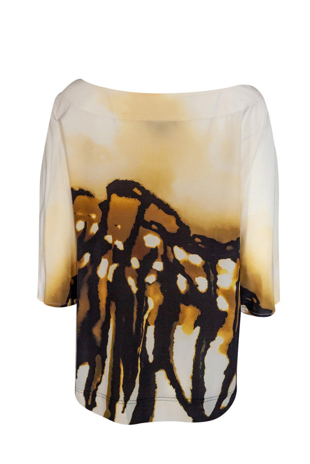 Current Boutique-St. John - Cream Abstract Print Oversized Blouse Sz L
