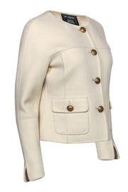 Current Boutique-St. John - Cream Angora Blend Button-Up Jacket Sz 6