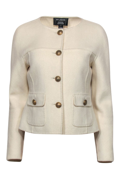 Current Boutique-St. John - Cream Angora Blend Button-Up Jacket Sz 6