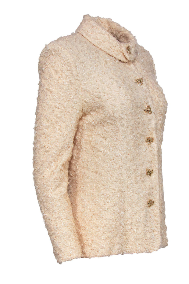 Current Boutique-St. John - Cream Fuzzy Tweed Blazer w/ Accent Buttons Sz 6