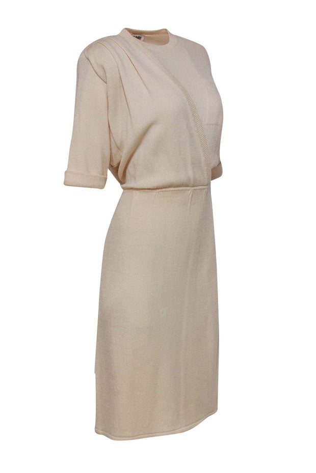Current Boutique-St. John - Cream Knit Dolman Sleeve Midi Dress Sz 8