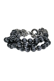 Current Boutique-St. John - Dark Silver Three Strand Metallic Black Beaded Bracelet
