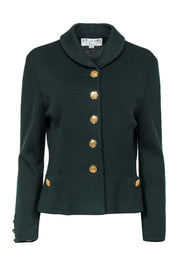 Current Boutique-St. John - Emerald Green Collared Knit Jacket w/ Gold Buttons Sz 8