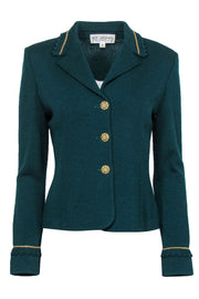 Current Boutique-St. John - Emerald Green Knit Blazer w/ Gold Chain & Buttons Sz 4