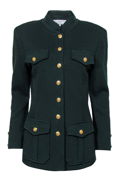 Current Boutique-St. John - Emerald Green Knit Jacket w/ Gold Buttons Sz 8