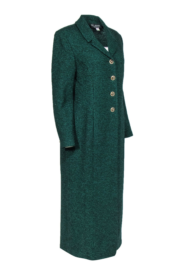 Current Boutique-St. John - Emerald Green Sparkly Knit Button Front Longline Coat Sz 12