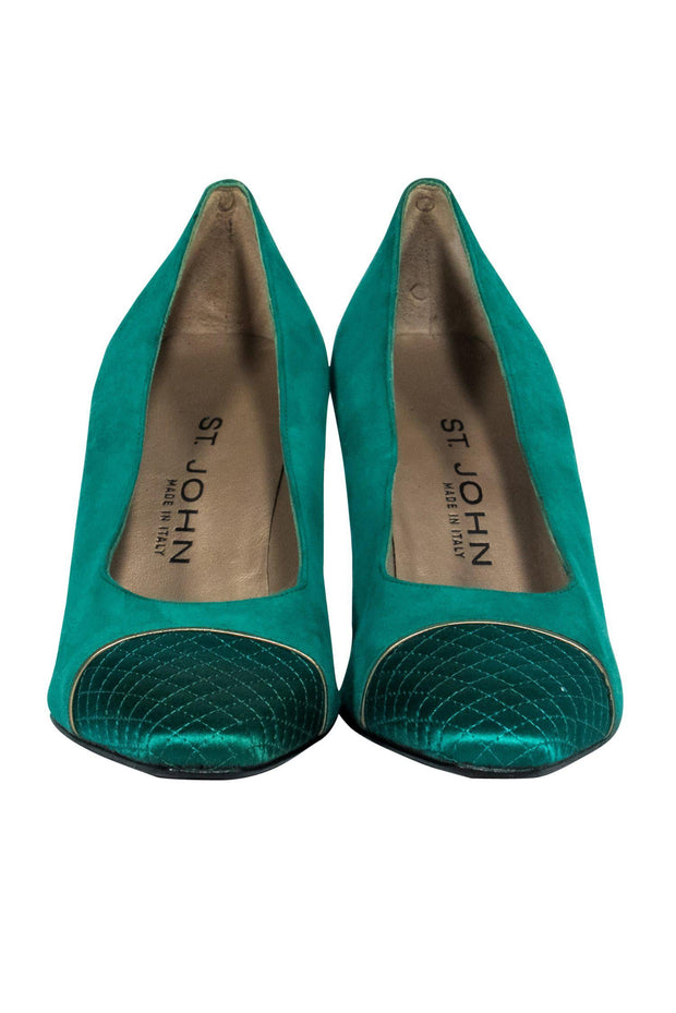 Current Boutique-St. John - Emerald Green Suede Pumps w/ Quilted Toe Sz 8