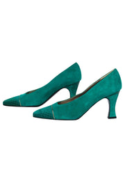 Current Boutique-St. John - Emerald Green Suede Pumps w/ Quilted Toe Sz 8