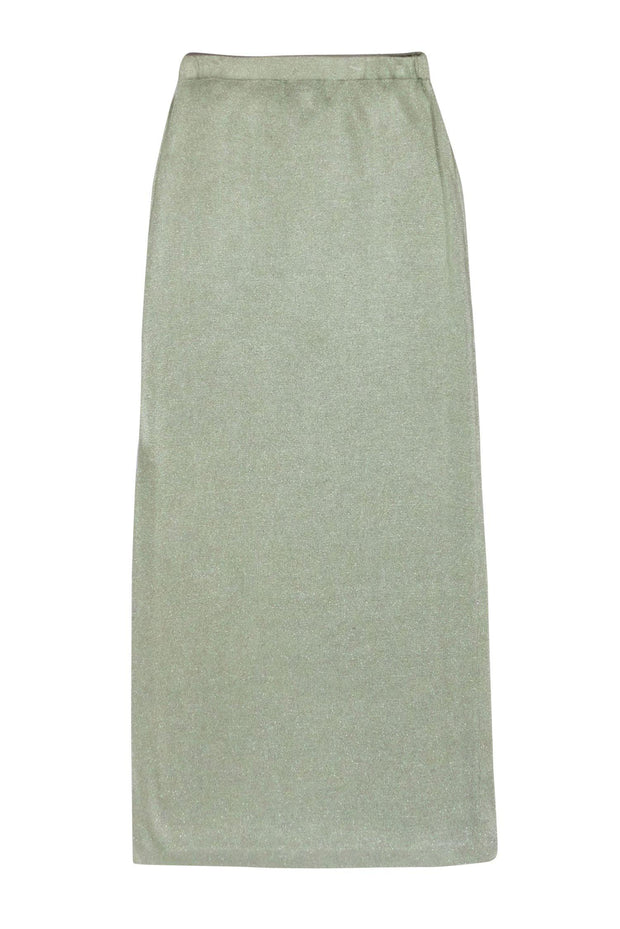 Current Boutique-St. John Evening - Sage Green Sparkly Knit Maxi Skirt w/ Side Slit Sz 2