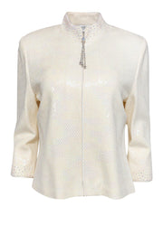 Current Boutique-St. John Evening - White & Iridescent Knit Zip-Up Jacket Sz 10