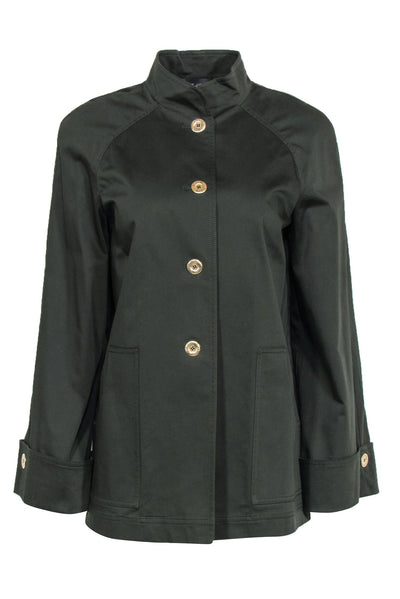 Current Boutique-St. John - Forest Green Cotton Front-Button Parka Jacket Sz M