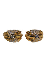 Current Boutique-St. John - Gold Clip-On Earrings w/ Crystal Embellished Bow Design