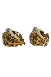 Current Boutique-St. John - Gold Clip-On Earrings w/ Crystal Embellished Bow Design