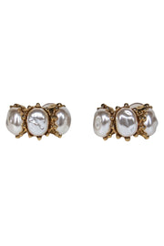 Current Boutique-St. John - Gold & Faux Pearl Clip-On Hoop Earrings