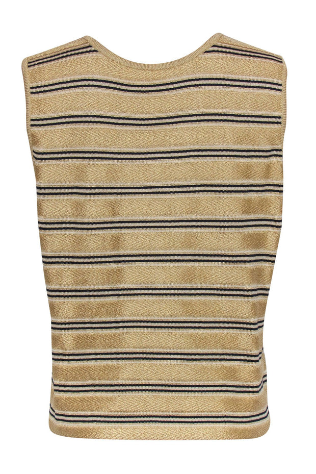 Current Boutique-St. John - Gold Knit Striped V-Neck Tank Sz L