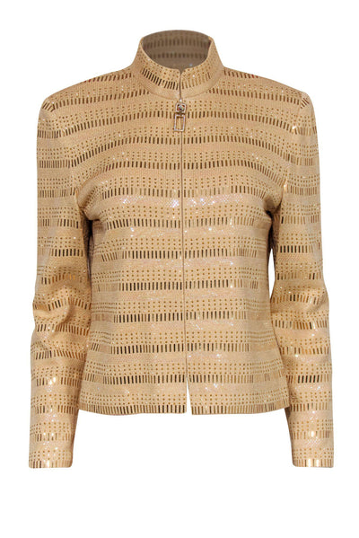 Current Boutique-St. John - Gold Knit Zip-Up Jacket w/ Iridescent Beading Sz 8