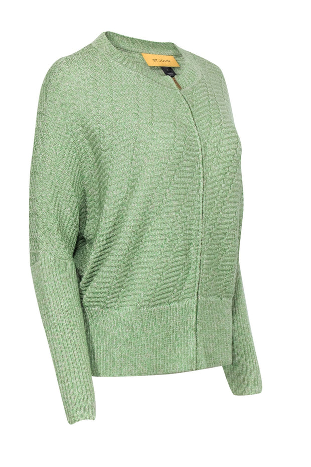 Current Boutique-St. John - Green Marbled Knit Zip-Up Cardigan Sz S