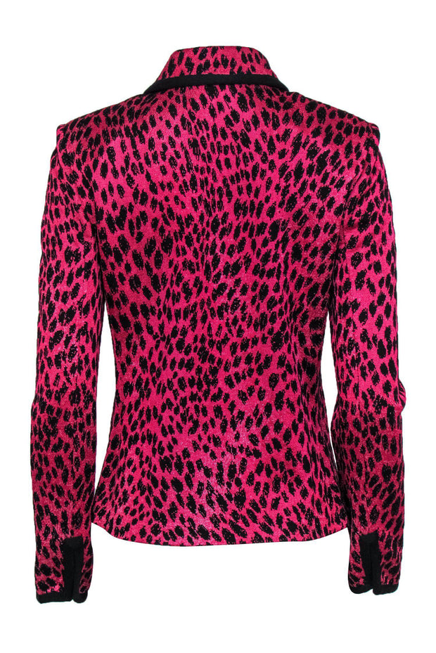 Current Boutique-St. John - Hot Pink Leopard Spotted Zip-Up Knit Jacket Sz 8