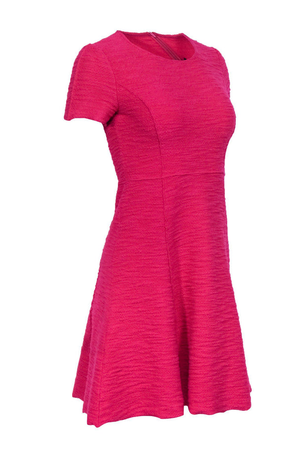 Current Boutique-St. John - Hot Pink Short Sleeved Flared Textured Dress Sz 4