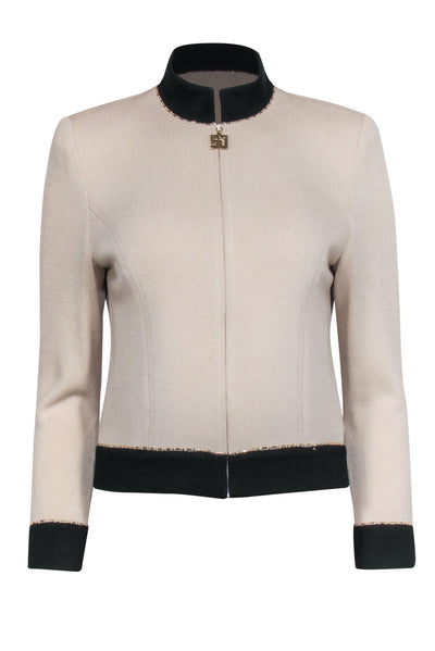 Current Boutique-St. John - Ivory & Black Knit Zip-Up Jacket w/ Sequins Sz 2