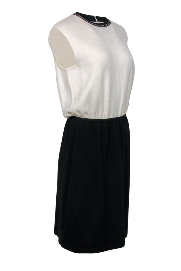 Current Boutique-St. John - Ivory & Black Sleeveless Knit Sheath Dress Sz 12