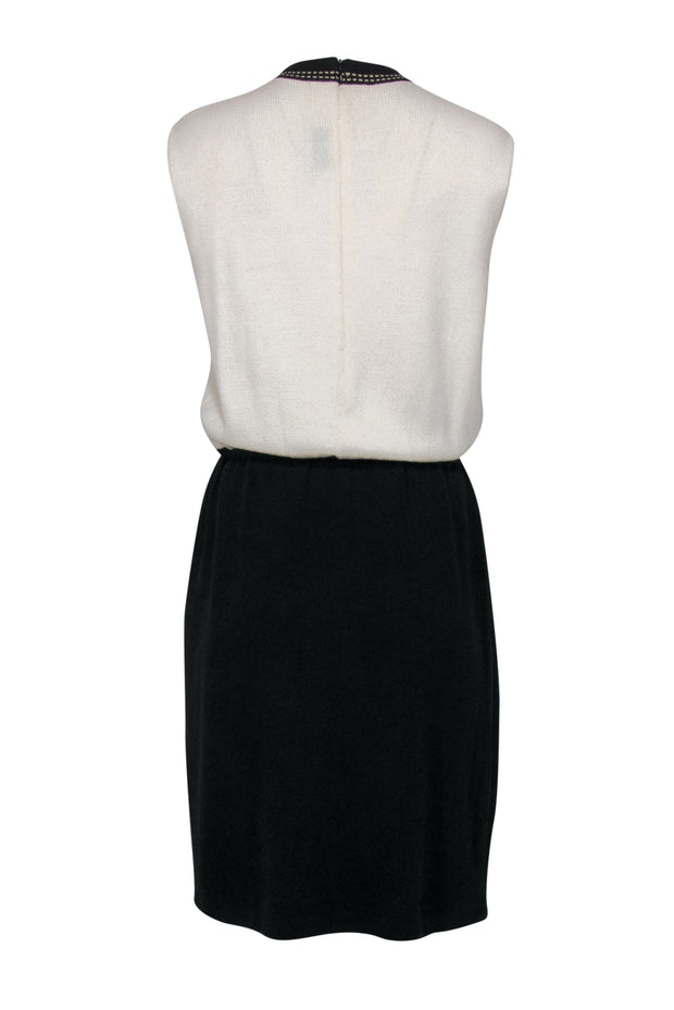 Current Boutique-St. John - Ivory & Black Sleeveless Knit Sheath Dress Sz 12