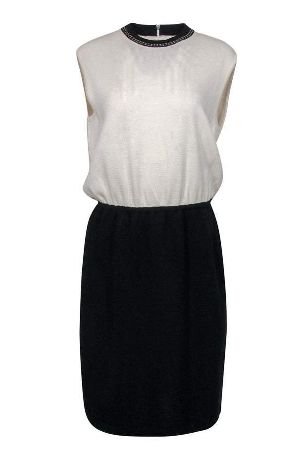 Current Boutique-St. John - Ivory & Black Sleeveless Knit Sheath Dress Sz 12