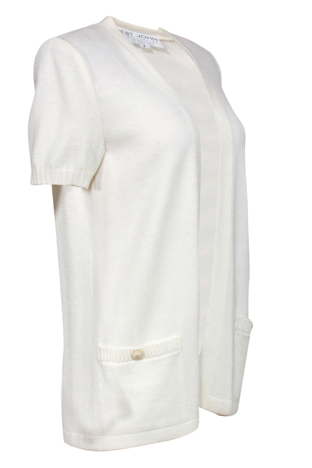 Current Boutique-St. John - Ivory Short Sleeve Open Front Knit Cardigan Sz P