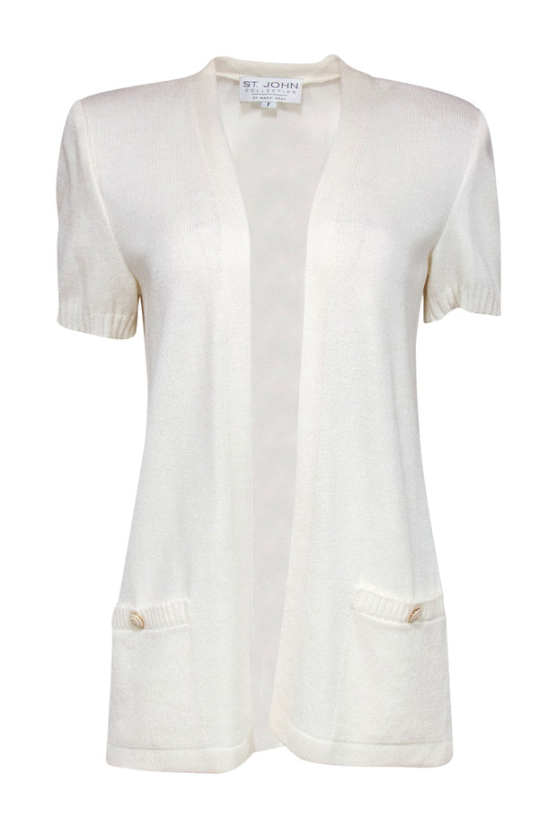 Current Boutique-St. John - Ivory Short Sleeve Open Front Knit Cardigan Sz P