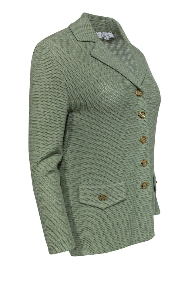 Current Boutique-St. John - Light Green Knit Blazer w/ Gold Buttons Sz 2