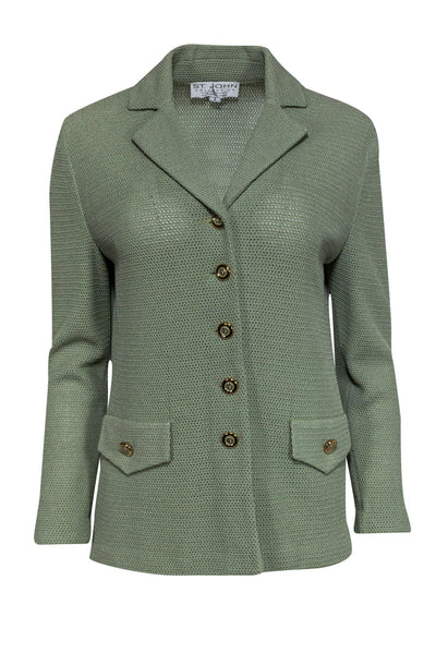 Current Boutique-St. John - Light Green Knit Blazer w/ Gold Buttons Sz 2