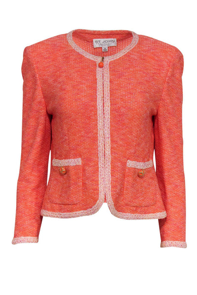 Current Boutique-St. John - Light Orange Zip-Up Blazer w/ Cream Trim Sz 8