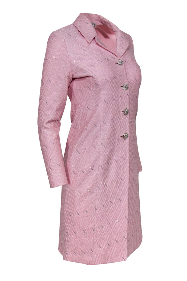 Current Boutique-St. John - Light Pink Jeweled Longline Coat w/ Snowflake Buttons Sz 0