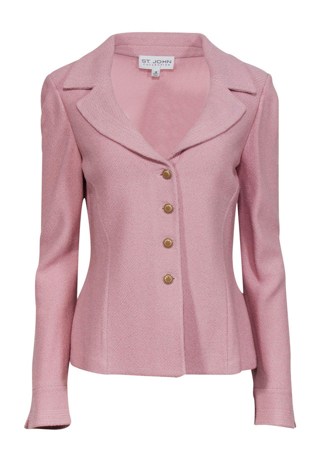 Current Boutique-St. John - Light Pink Knit Button-Up Blazer Sz 12