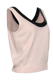 Current Boutique-St. John - Light Pink Knit Tank w/ Black Trim & Sequins Sz 12
