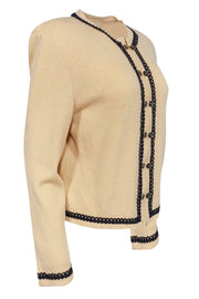 Current Boutique-St. John - Light Yellow Knit Zip-Up Jacket w/ Piping Sz 14