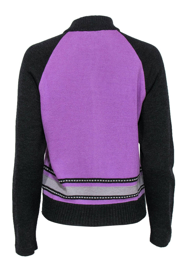 Current Boutique-St. John - Lilac & Black Knit Zip-Up Cardigan Sz S