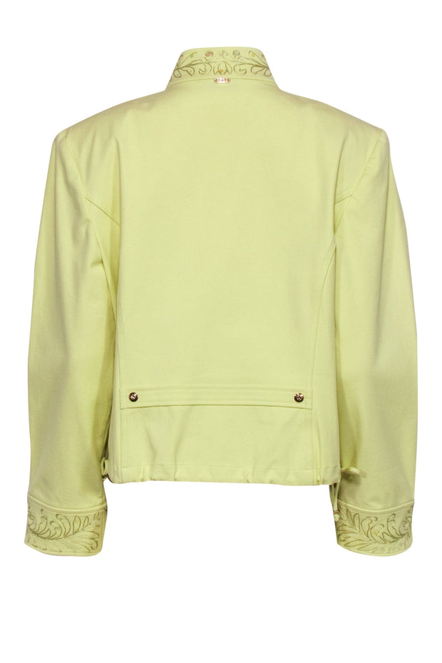 Current Boutique-St. John - Lime Green Cotton Blend Zip-Up Jacket w/ Sequins Sz XL
