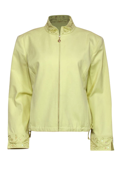 Current Boutique-St. John - Lime Green Cotton Blend Zip-Up Jacket w/ Sequins Sz XL