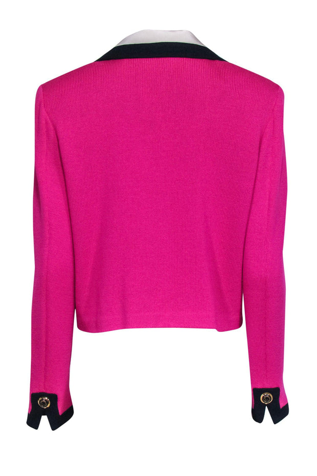 Current Boutique-St. John - Magenta, Navy & White Knit Jacket w/ Removable Collar Sz 10