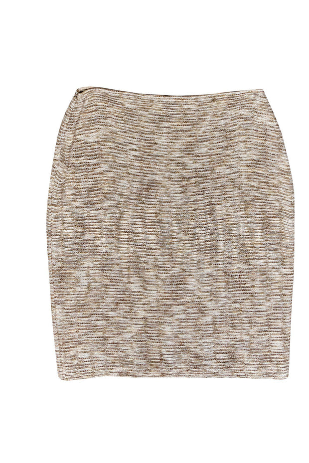 Current Boutique-St. John - Metallic Beige Knit Pencil Skirt Sz 4