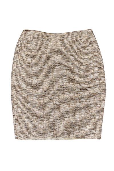 Current Boutique-St. John - Metallic Beige Knit Pencil Skirt Sz 4