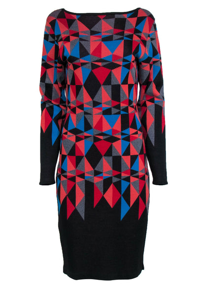 Current Boutique-St. John - Multicolor Geometric Print Knit Dress w/ Plunging Back Detail Sz M