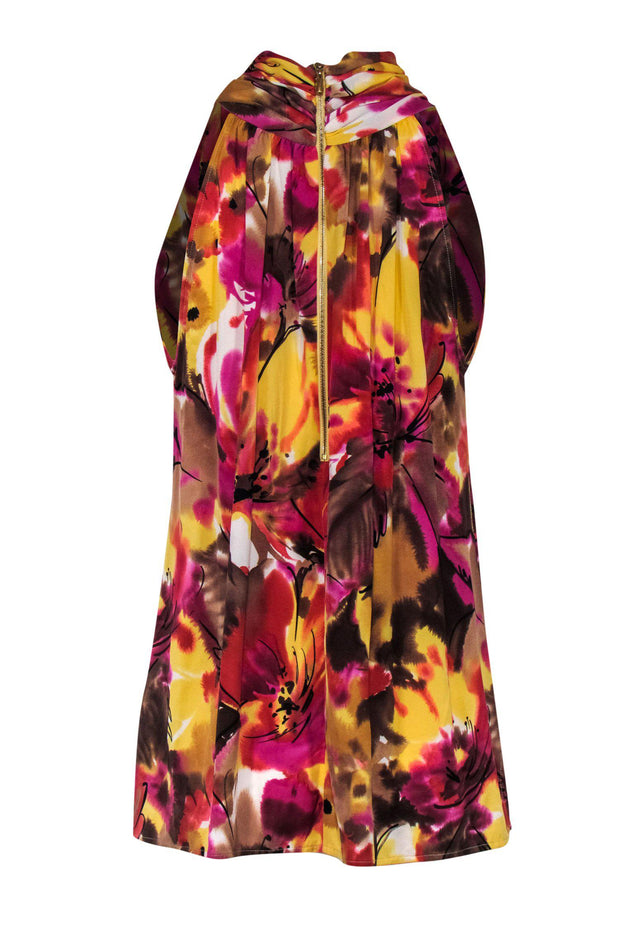 Current Boutique-St. John - Multicolor Watercolor Floral Print Tank w/ Neck Tie Sz XL