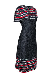 Current Boutique-St. John - Navy, Red & White Knit Midi Dress w/ Abstract Striped Trim Sz 12