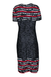Current Boutique-St. John - Navy, Red & White Knit Midi Dress w/ Abstract Striped Trim Sz 12
