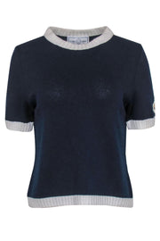 Current Boutique-St. John - Navy & White Short Sleeve Crewneck Sweater w/ Embroidered Logo Patch Sz S