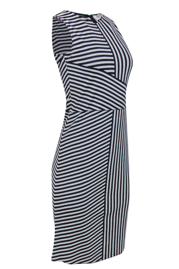 Current Boutique-St. John - Navy & White Striped Wool Blend Shift Dress Sz 0
