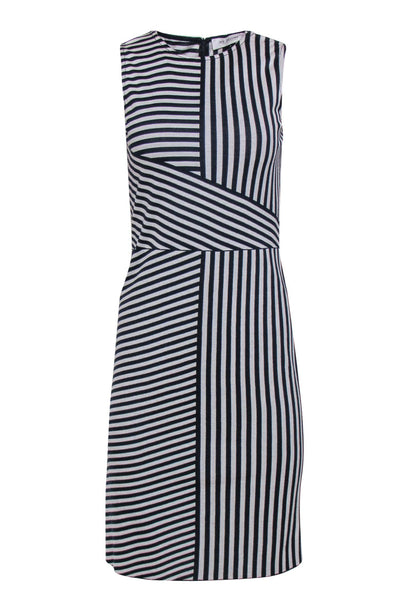 Current Boutique-St. John - Navy & White Striped Wool Blend Shift Dress Sz 0