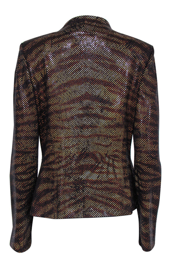 Current Boutique-St. John - Orange & Black Sequin Zebra Print Zip-Up Jacket Sz 10